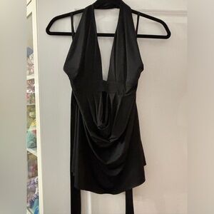 Black silky halter top